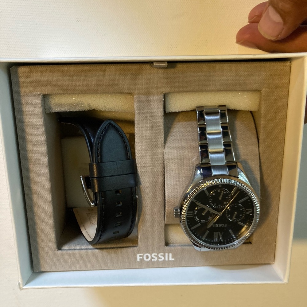 Fossil Black and Silver Watch Duo